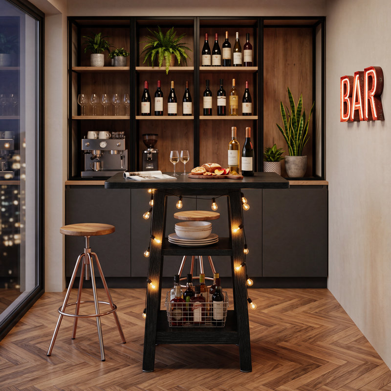 Îlot de cuisine avec rangement, table d'îlot à hauteur de comptoir carrée à 3 niveaux, petite table basse Farmhouse pour cuisine, salle à manger, salon, noir