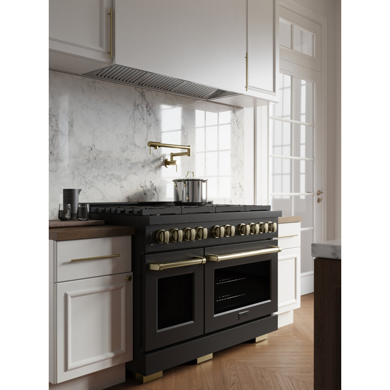 48" Black and Bronze Dual-Fuel Convection Range with Griddle