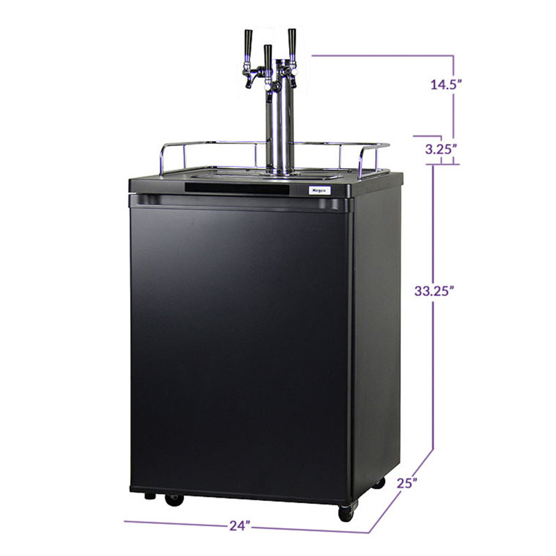 Kegco 5.6 cu. ft. Black Triple Tap Half Barrel (Full Size) and Mini Keg Built-In Kegerator and Freestanding Kegerator with Door Lock and Adjustable Temperature for Commercial Use