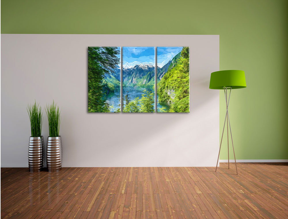 3-tlg. Leinwandbilder-Set „Blick auf den Königssee“, Grafikdruck