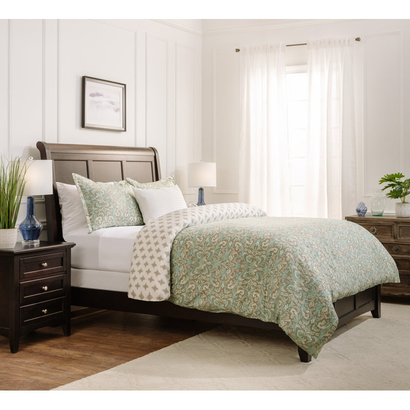Sage Green Damask Microfiber Twin Duvet Cover Set