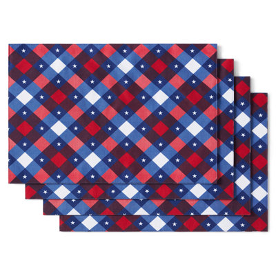 Ensemble de 4 napperons d'intérieur / d'extérieur écossais patriotique T Town & Country Country, rouge / blanc / bleu, 13 po x 18 po