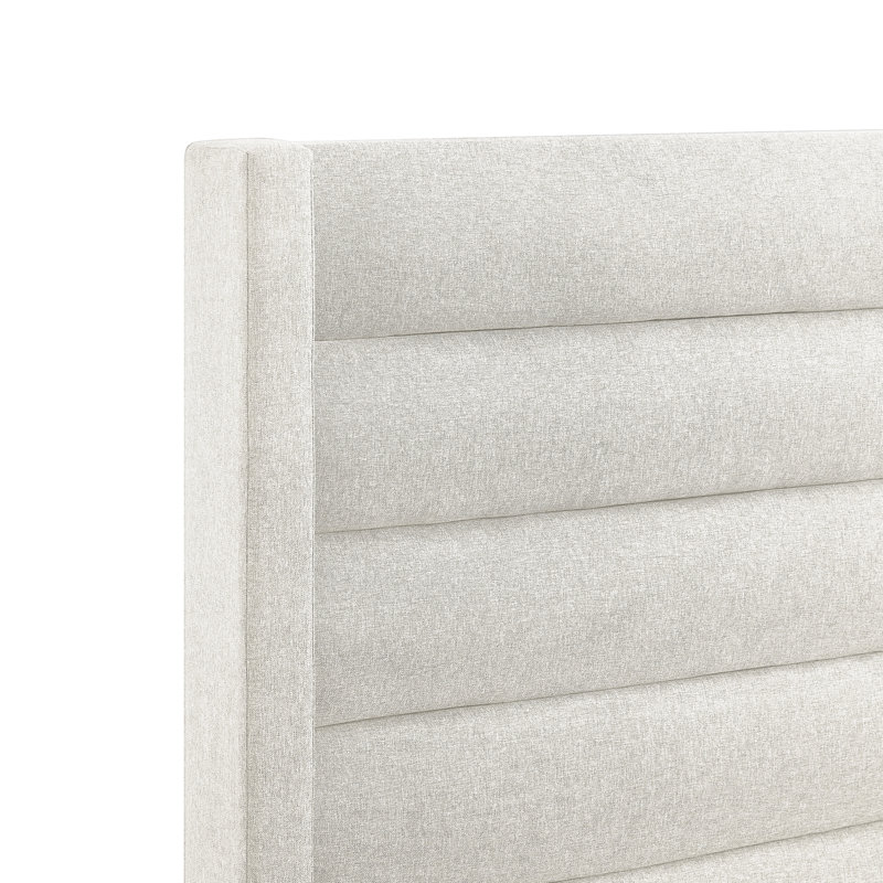 Lit plateforme capitonné à profil bas, Simple TG, Lin beige clair