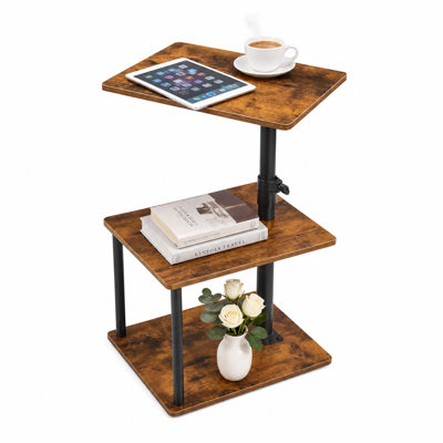 C-Shaped Swivel End Table with Storage,Height Adjust for Living Room
