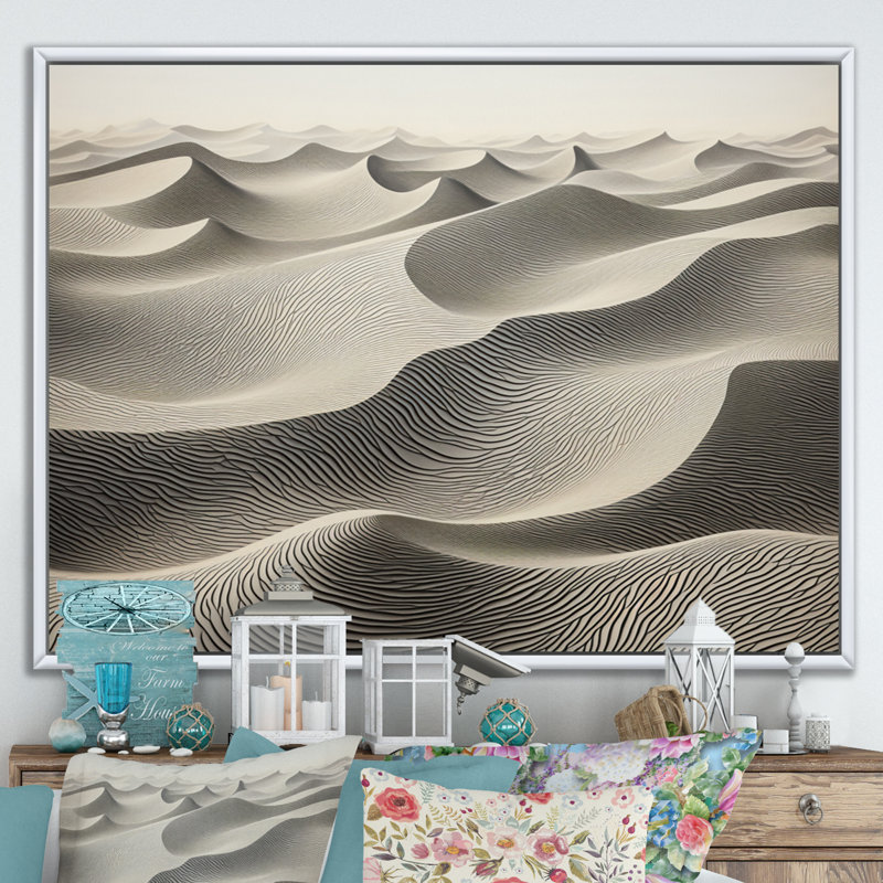 «Gray Saharan Dunes II», reproduction sur toile, H 24 po x l 32 po x P 1 po, Cadre flottant blanc