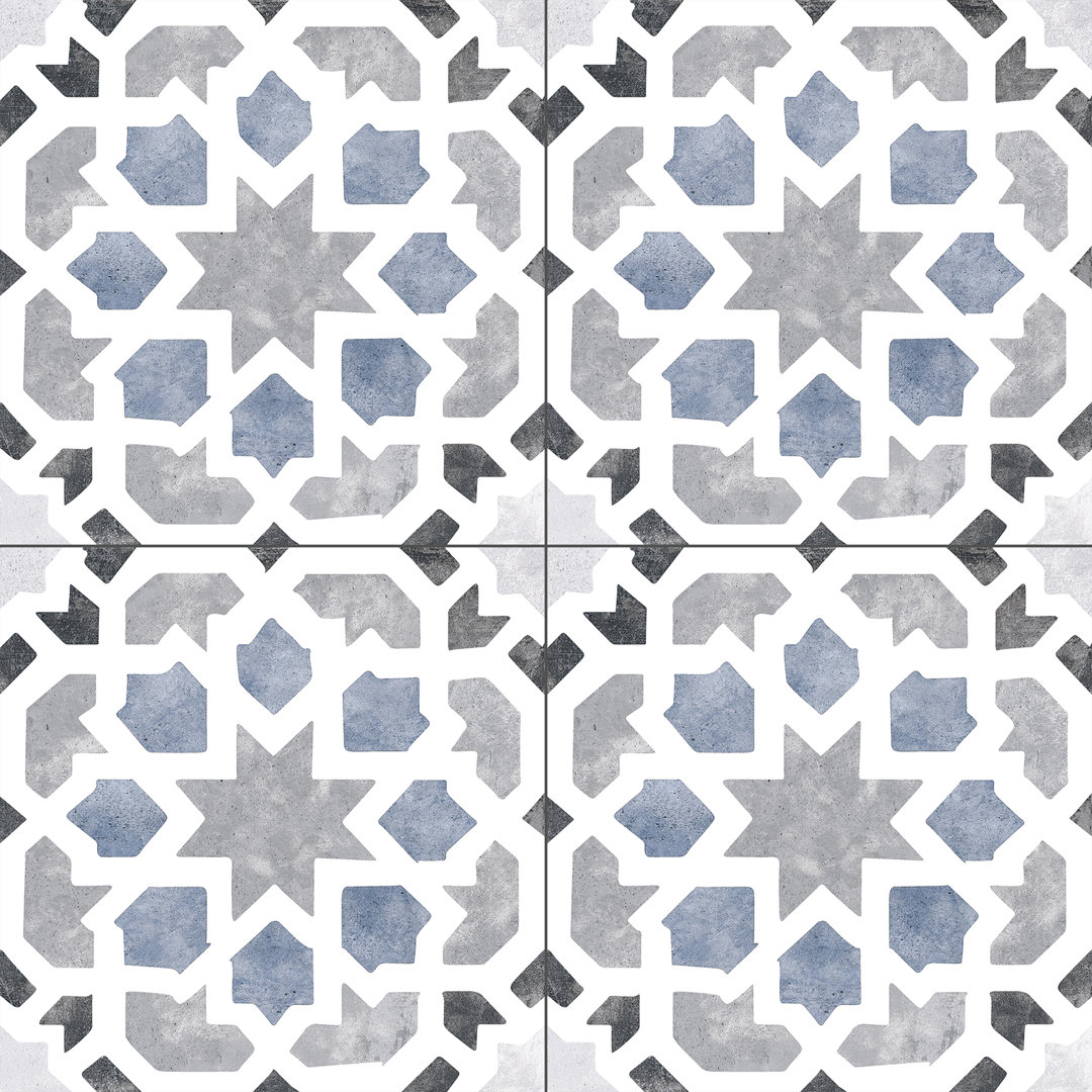 Luv Charmed Blue 8-in. Encaustic Spanish/Moroccan Patterned Matte Porcelain Wall & Floor Tile Andova
