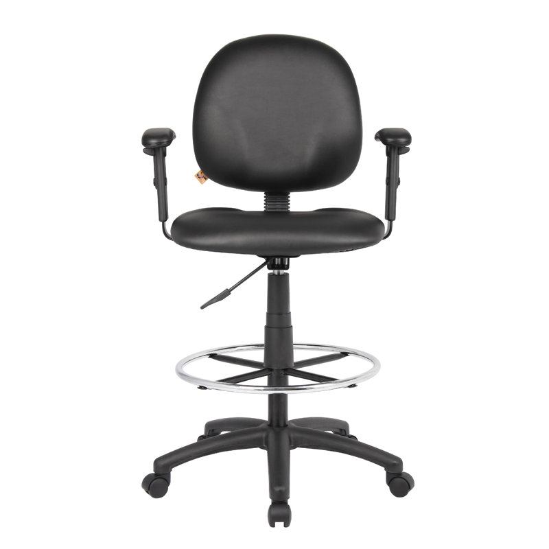 Zem Drafting Stool With Adjustable Arms & Chrome Footring, Black Vinyl