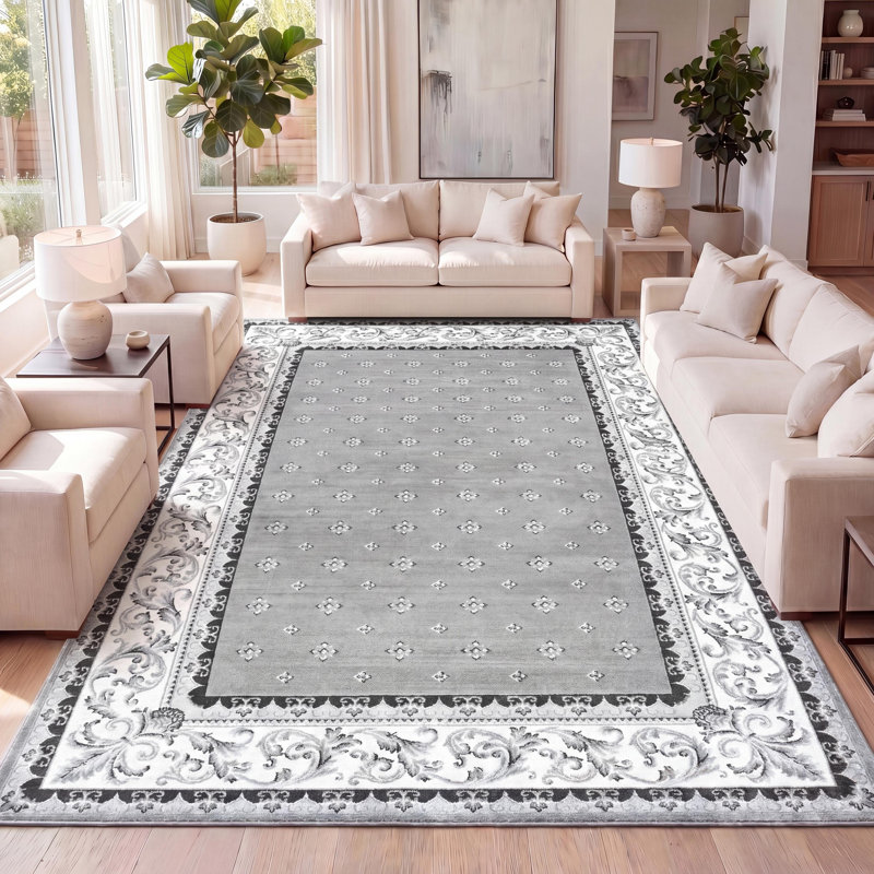 Tapis gris / crème Devyn, Rectangulaire 3 pi x 5 pi
