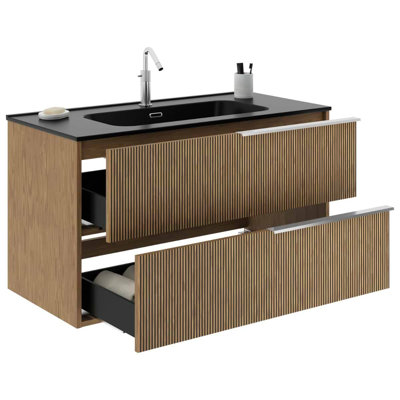 Kora Art 40" Fluted Wall-Mounted Single Bathroom Vanity with Integrated Ceramic Top & Handles