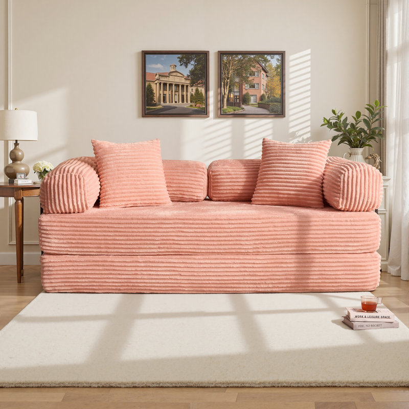 80.5'' Corduroy Convertible Sleeper Sofa, Pink