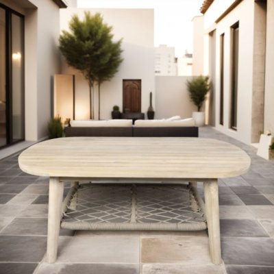 Table basse ovale d'extérieur en bois d'acacia