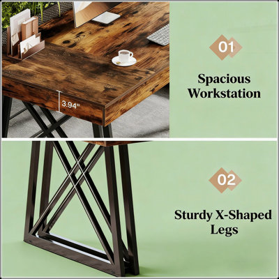 Vintage Executive Desk with Spacious Work Surface and Sturdy Metal Legs for Home or Office Use