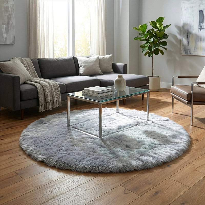 Malissie Faux Fur Indoor Rug, Round 4'