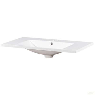 Lavabo de salle de bain rectangulaire 3 trous 36 po x 36 po, lavabo de meuble-lavabo seulement, convient au robinet central de 4 po (robinet et armoire non inclus) [lavabo seulement]