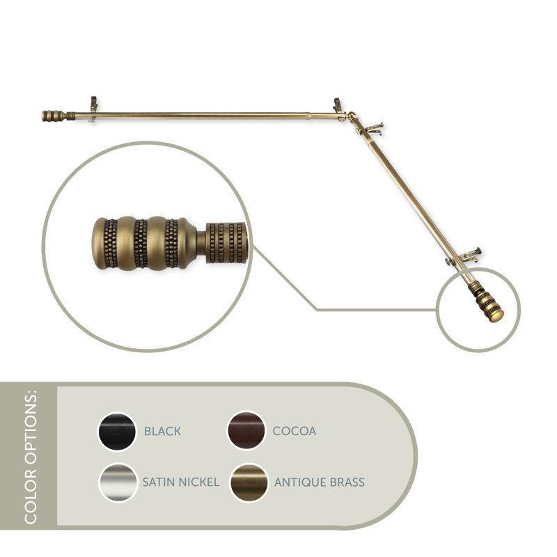Parinaaz Corner Window Single Corner Curtain Rod, 66-120", Antique Brass