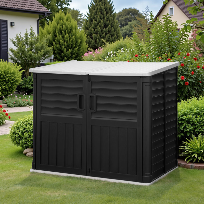 Outdoor Resin Slant Roof Storage Shed With Double Doors, Black