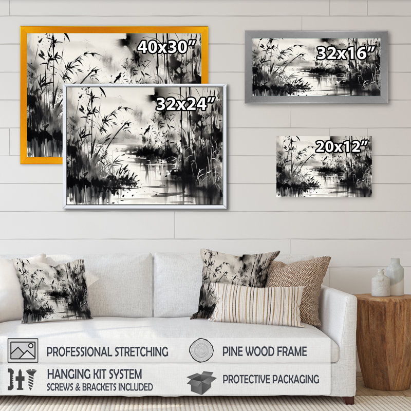 «Black and White Asia Streams», reproduction sur toile, Cadre photo noir, H 12 po x l 20 po x P 1 po