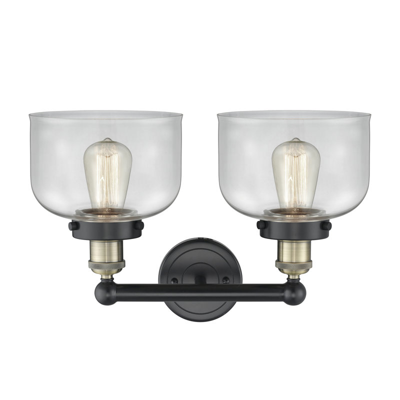 Éclairage pour meuble-lavabo à 2 lumières à intensité variable Arlester, Transparent, Laiton antique noir