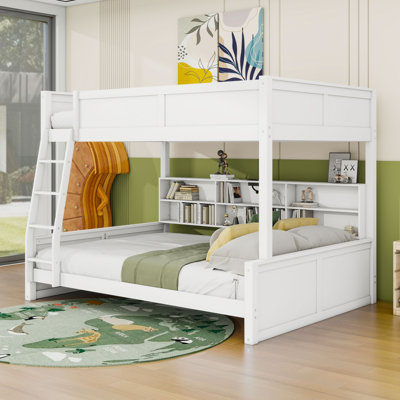 Wood Bunk Bed With Storage Shelves And USB Ports