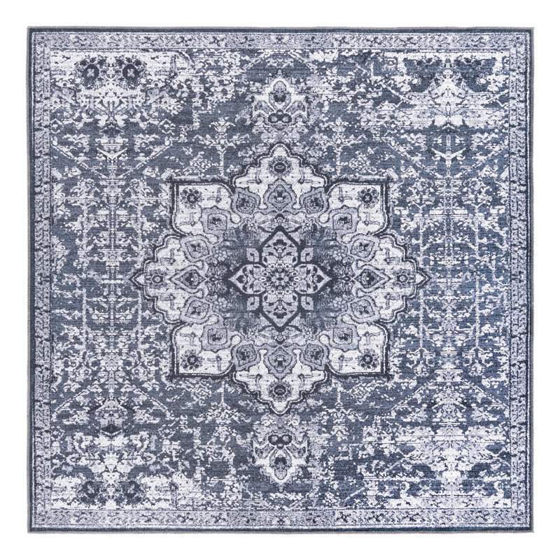 Tapis d'intérieur / tissé à la machine 2 pi x 3 pi gris foncé Abbie-J, Carré 7 pi 10 po x 7 pi 10 po