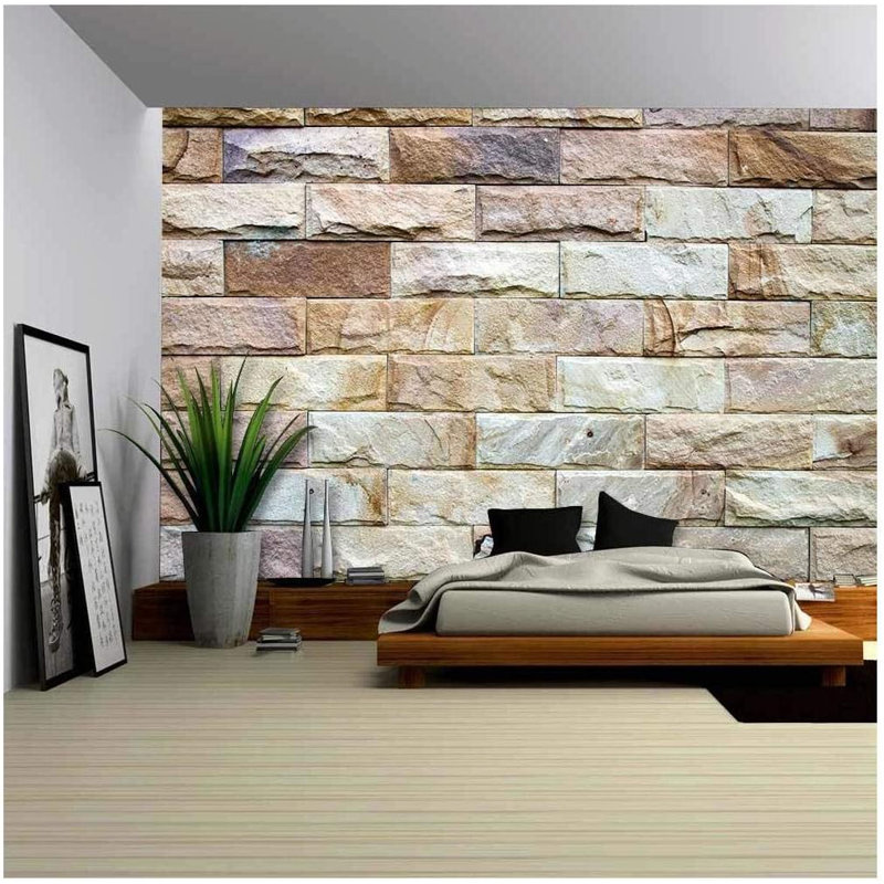 Papier peint brique pelez et collez, L 66 po x l 96 po
