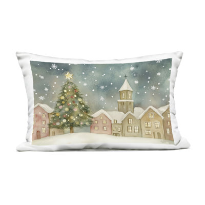 Christmas Village Snowfall Outdoor Printed Pillow design by LSR Design Studio