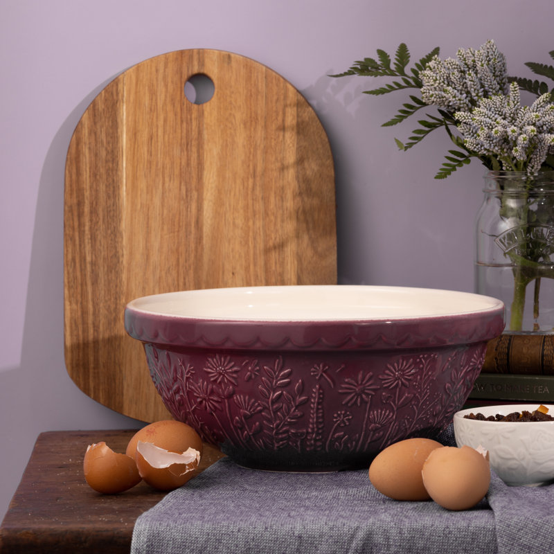 Purple Embossed Floral Ceramic Mixing Bowl