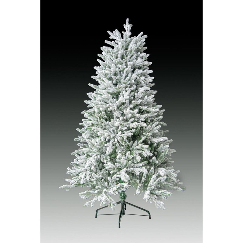 Frosted Snow Flocked Green Oregon Pine Artificial Christmas Tree with Hinged Branches, 7 ft.