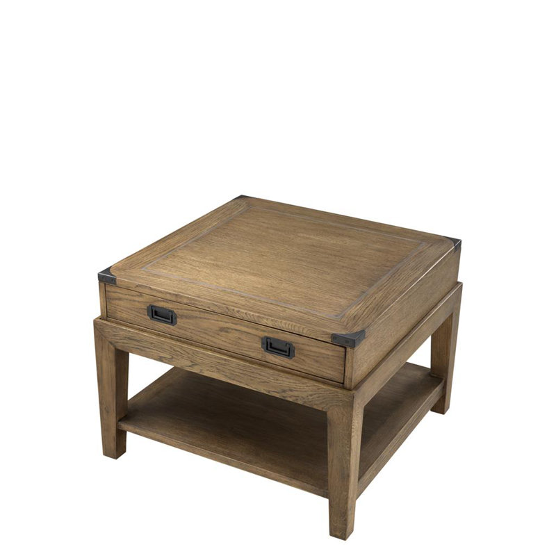 Brompton Solid Wood End Table with Storage, Smoked Oak/Black