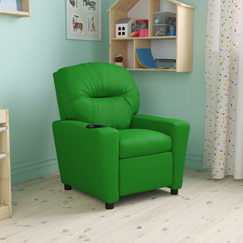 Contemporary Kids Recliner with Cup Holder, Vinyl - Green