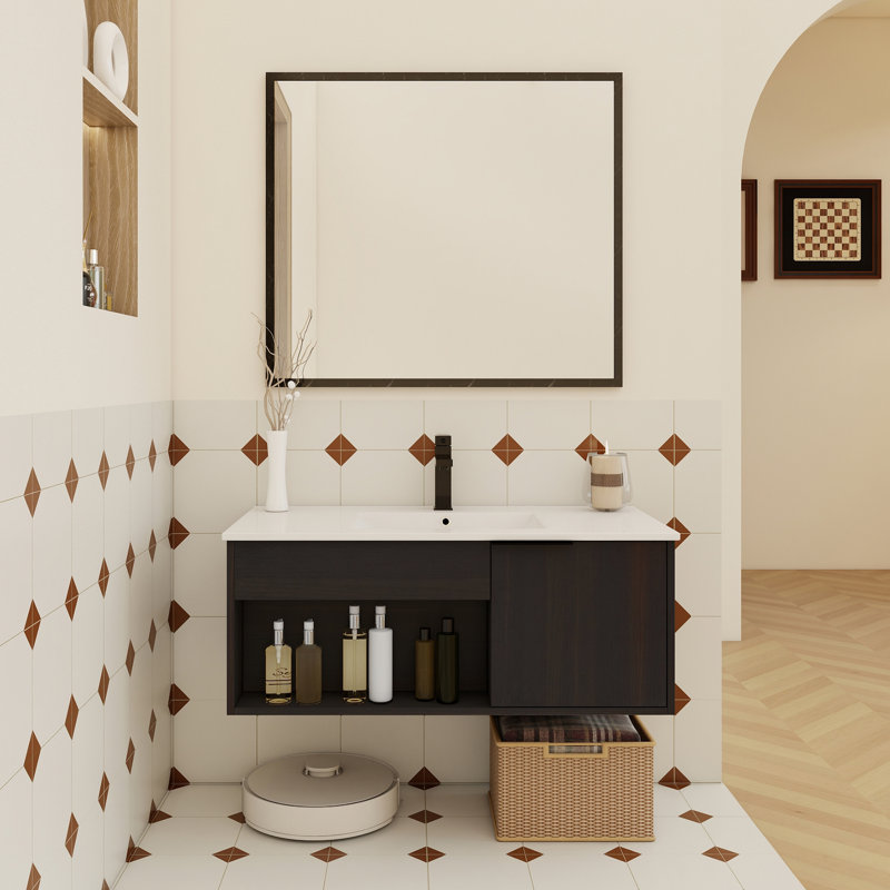 Meuble-lavabo mural flottant avec lavabo en céramique, 35.91