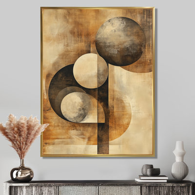 Sepia Geometric Wall Art, Orbiting Shapes In Sepia Space, Retro Abstract Canvas