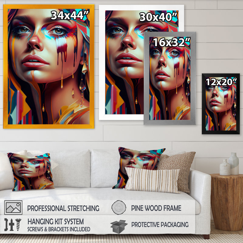 «Vibrant Creative Woman Portrait IV», impression sur toile, H 32 po x l 16 po x P 1 po, Cadre photo noir