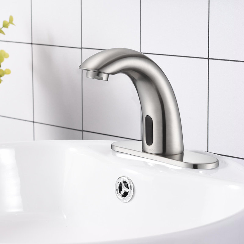 Brushed Nickel Touchless Bathroom Faucet with Drain Assembly