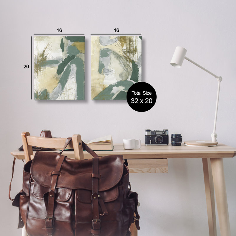  «Rustic Abstraction in Neutrals», ensemble de 2 toiles murales par Vanna Lam, H 20 po x l 16 po