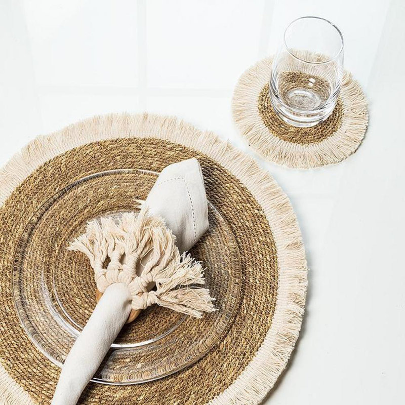 Cotton/Wood Napkin Ring, Ivory/Natural