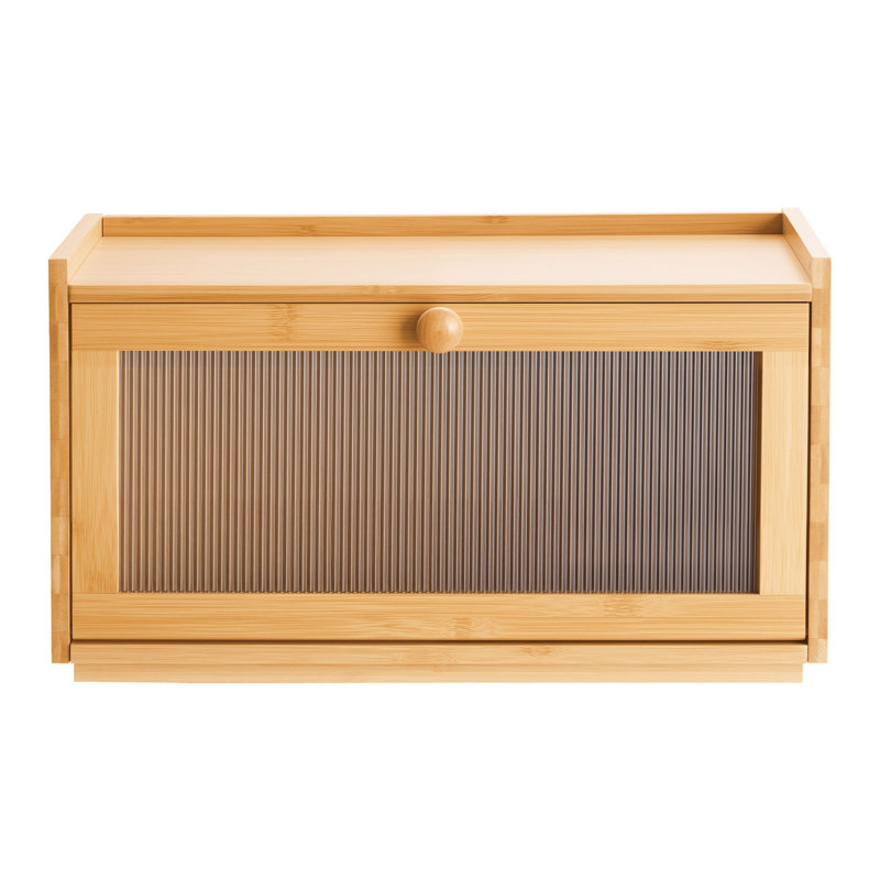 Grande boîte à pain en bambou pour comptoir de cuisine avec porte ondulée en acrylique et couvercle magnétique