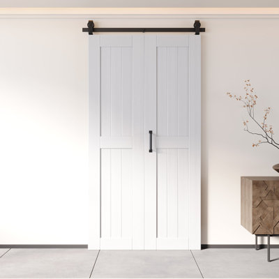 Porte de grange blanche non assemblée et finie de 80 po de hauteur, deux portes de 20 po x 80 po avec quincaillerie de fixation supérieure pliable Homacer