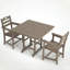 Ensemble de salle à manger d'extérieur en bois antique en PEHD 3 pièces avec table carrée et 2 fauteuils-416924080