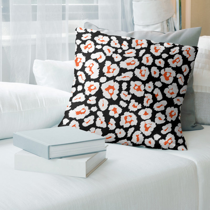 Housse de coussin carrée, Noir / blanc / orange, Polyester filé, 18" x 18"