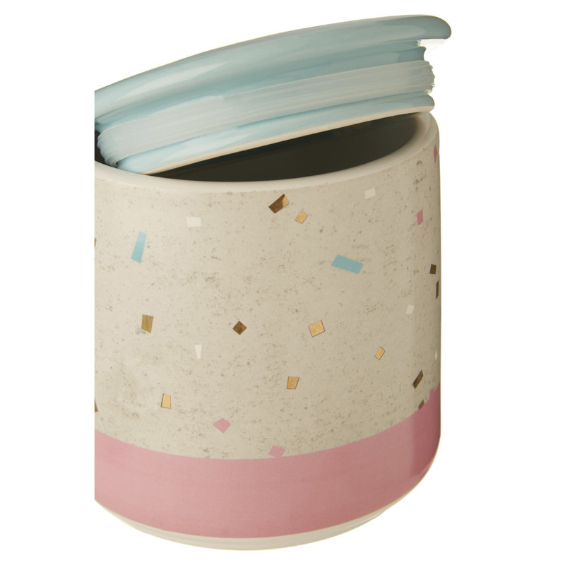 Stoneware Jar, Blue/Pink, 12" H x 11" W x 11" D
