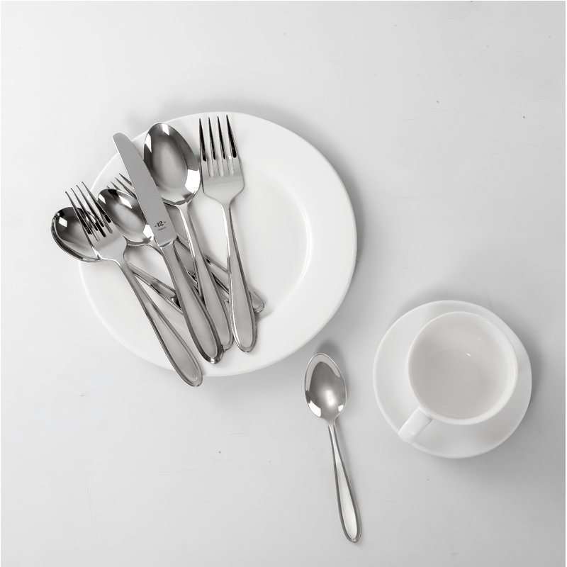 26-Piece Polished Stainless Steel Flatware Set with Beveled Edges