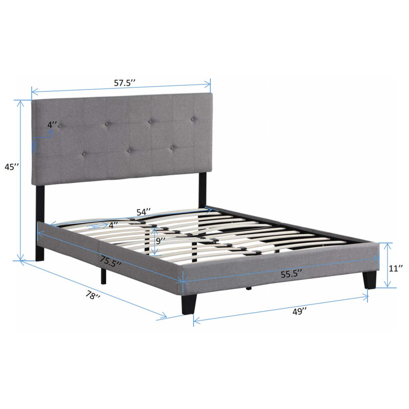 Queen Size Upholstered  Platform Bed Frame With  Pull Point Tufted Headboard, Strong Wood Slat Support, Mattress Foundation, No Box Spring Needed, Easy Assembly