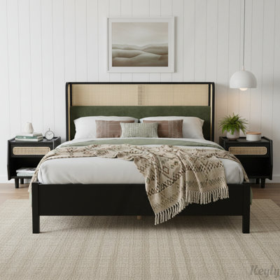 King Bed with Green Upholstered Headboard