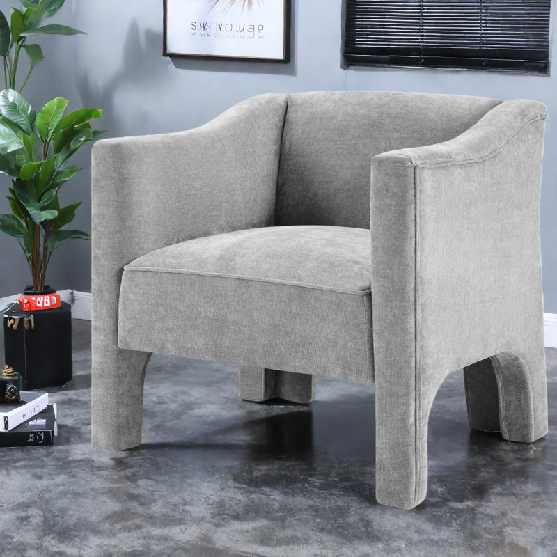 Premium Chenille Accent Chairs, Modern Grey Barrel Design For Home