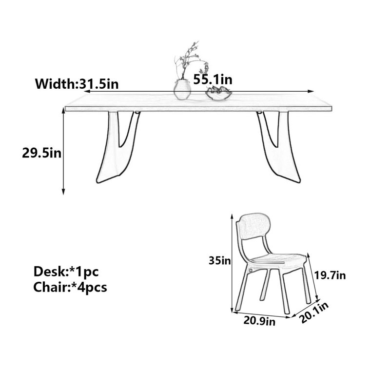 Table de salle à manger Palladin Wabi-Sabi, H 29,5 po x l 55,1 po x P 31,5 po