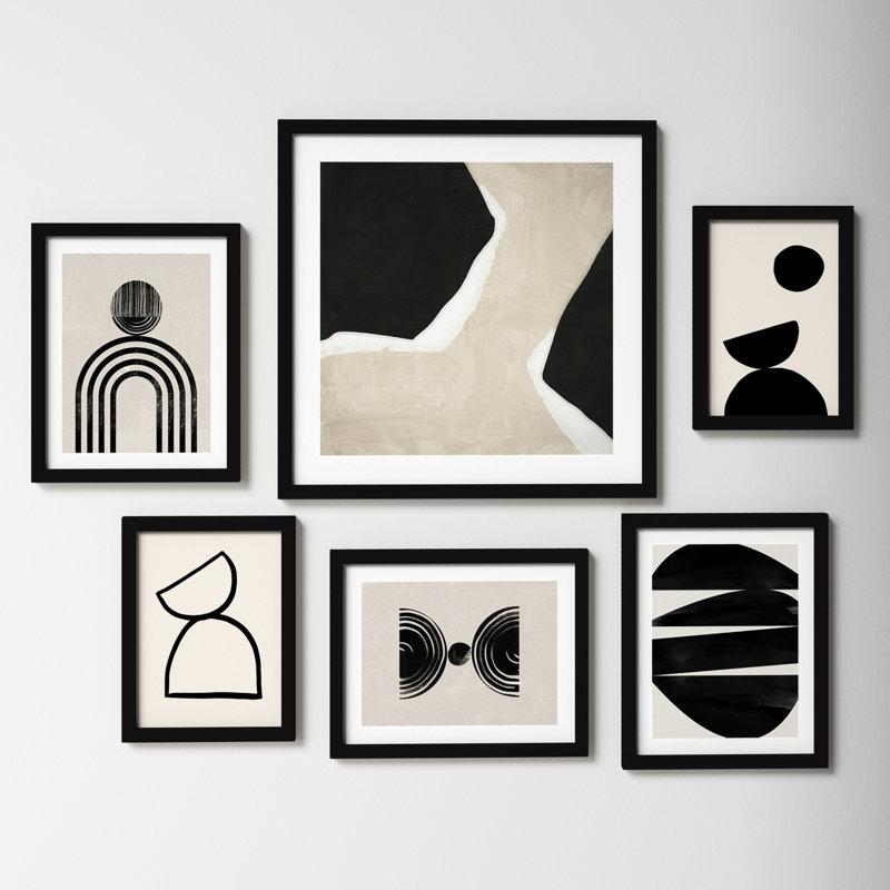Neutral Shapes  - set of 6  by 1x Studio, Urban Road Framed Wall Art Prints, 39" H x 48" W, Black