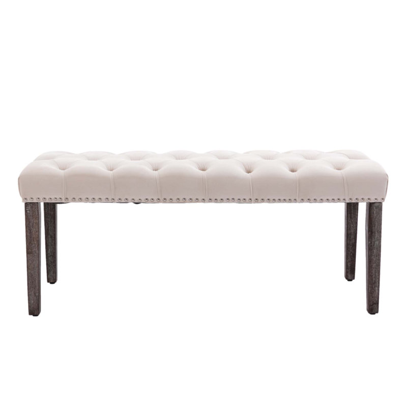 Upholstered Tufted Bench, Gray, Beige