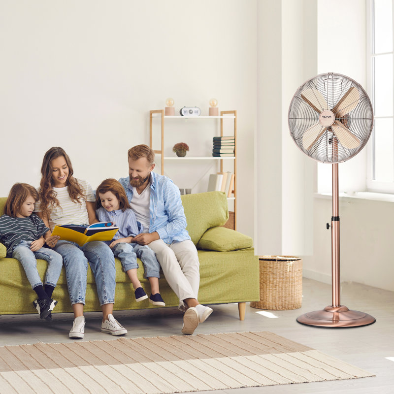 16" Industrial Pedestal Fan 3-Speed Oscillating Fan Height Adjustable, Copper