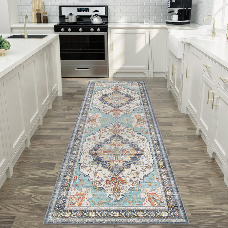 Oriental Area Rug, Vintage Low Pile Non-Slip Machine Washable Area Rug, Runner 80 x 300 cm